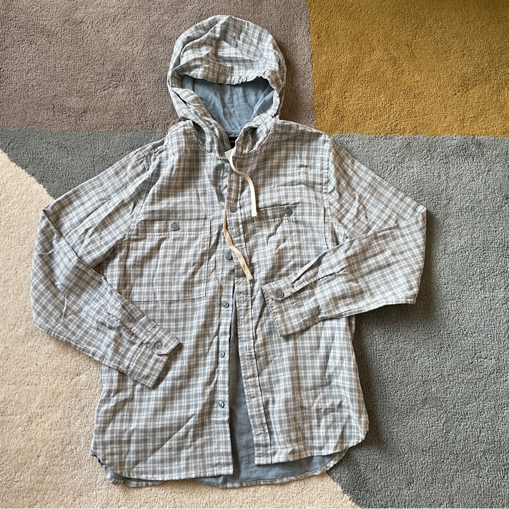 Vince Plaid Button Down Hoodie Lightweight Shirt
